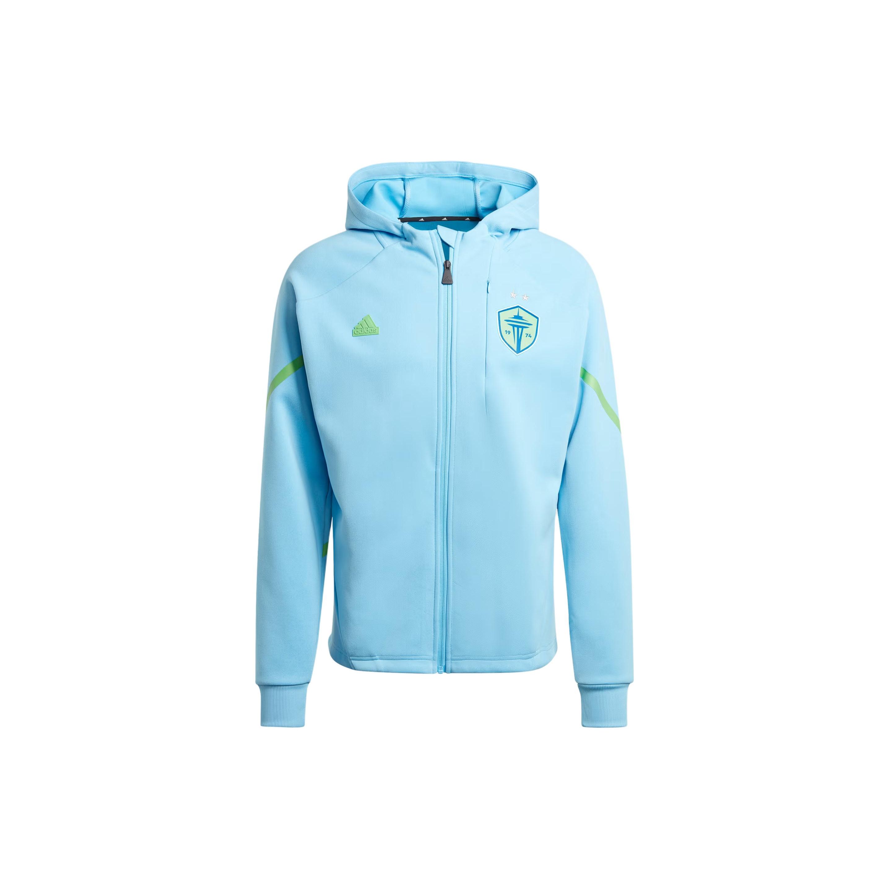 

Adidas Seattle Sounders FC Game Day Anthem Jacket With Logo Patchwork And Long Sleeves Men Outerwear Blue IQ0697 L