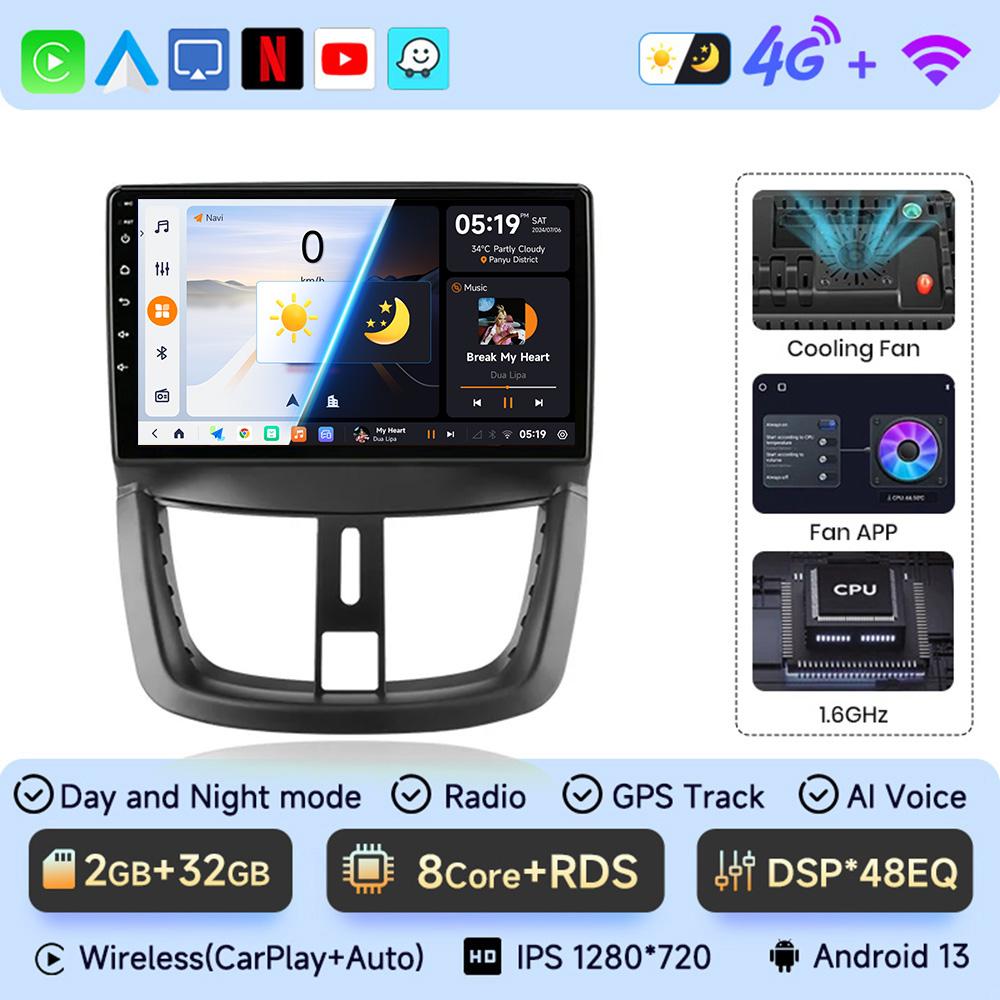 JIUYIN 9 Inch Car Radio For Peugeot 207 207CC 2006 - 2015 Android 13 Wireless CarPlay Auto Car Intelligent Systems No 2din DVD