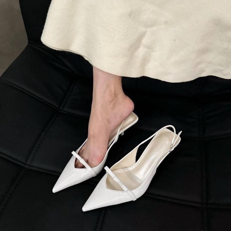 Fashion Pointed Black Temperament High Heeled Baotou Sandals Fairy Shoes 2025 New Summer and Autumn French Single Shoes