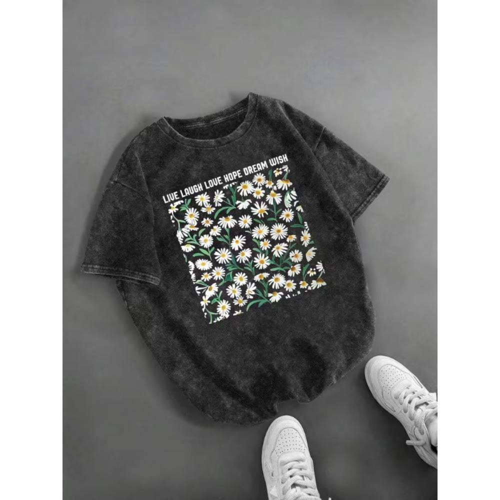 Trendy Art Floral Postage Stamp Print T-Shirt Retro Colorful Flower Stamp Graphic Short Sleeve for Men Women