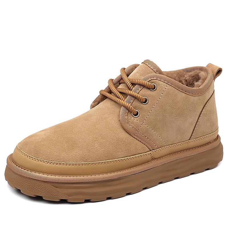 Men's Velvet-Lined Leather Snow Boots - Warm, Non-Slip, High-Top, Thick Sole, Large Size (8509)