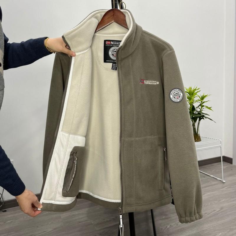 Mens Thick Fleece Lined Winter Jacket With Stand Collar Multiple Pockets Loose Fit Warm Outerwear Cold Weather