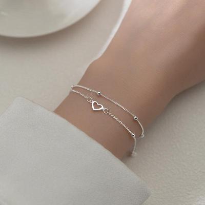 Sweet Heart Women's Double-Layer Hollow Heart & Bead Bracelet