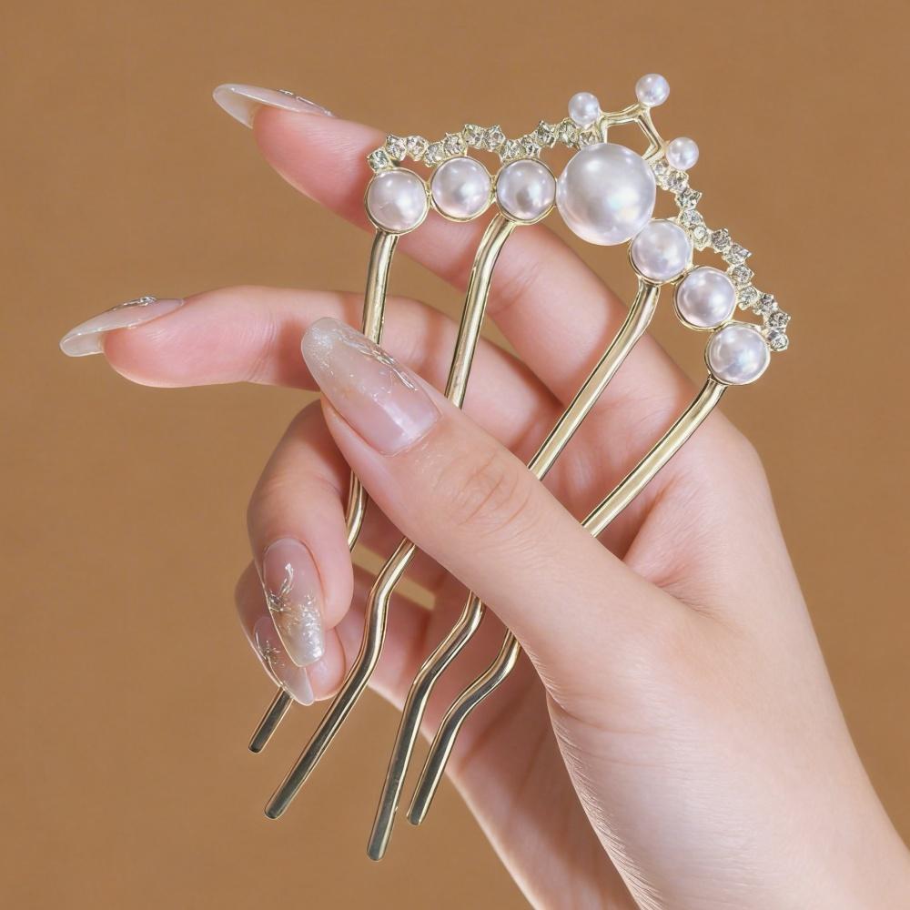 Elegant Blue Crystal Flower Hair Combs Pins Women Daily U-shaped Hairpin For Bun Hairstyle Female Hair Updo Pin Accessories Gift