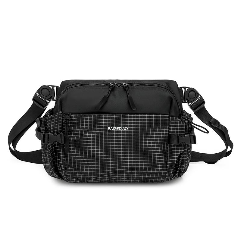 Colorblock Nylon Crossbody Bag with Grid Pattern Front Pocket Casual Sling Purse for Daily Travel
