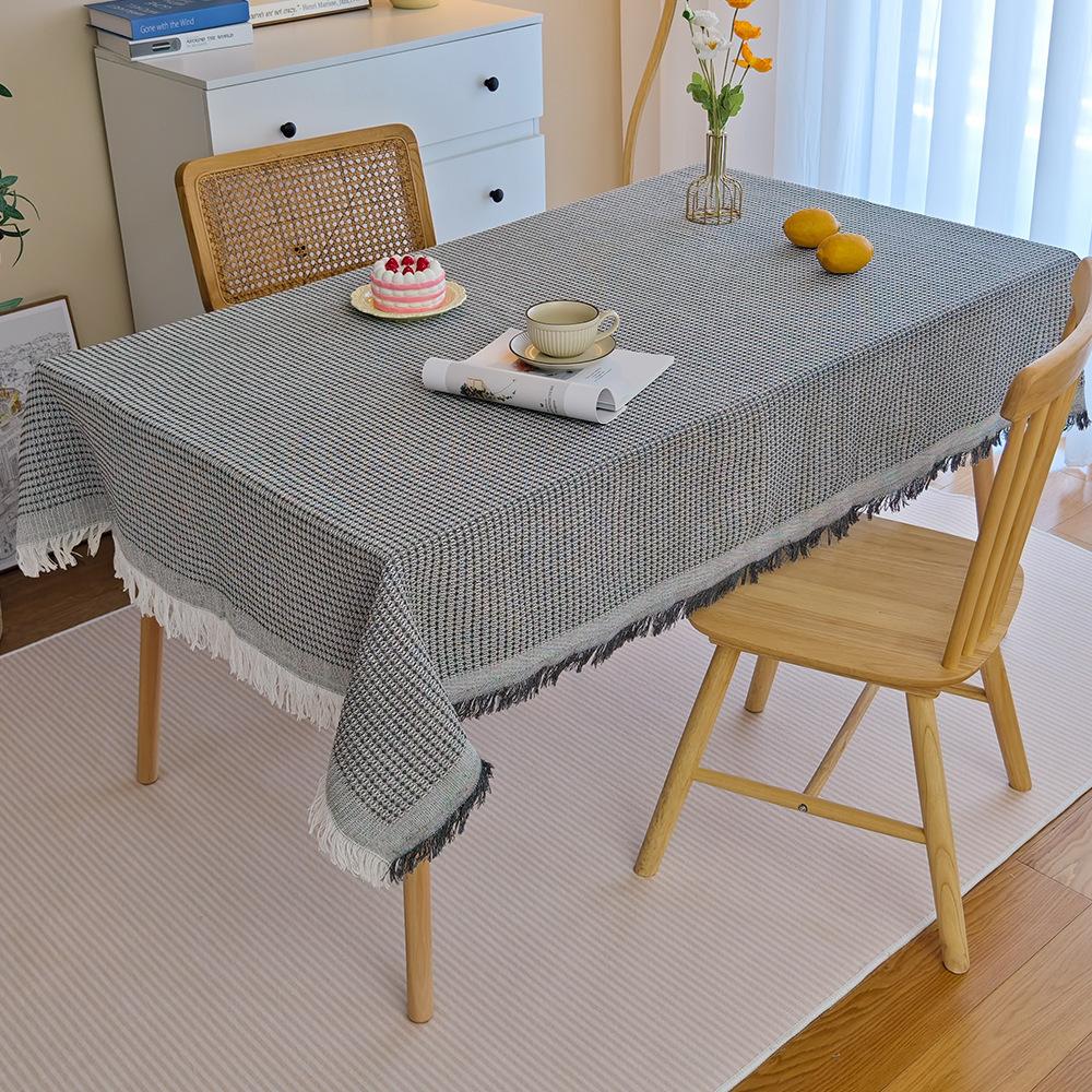 Waffel-Tischdecke Baumwollgarn gefranst kleine frische Atmosphäre Dekorationsstoff Esstischstoff Tischdecke Kaffeetisch-Tischdecke
