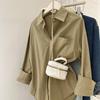 Polo-Kragen Langarm Baumwolle Freizeitblusen für Damen Mode Neu Uni Mittellang Sonnenschutzhemden Damen Locker Büro Damen Weißes Hemd Oberteile 25348