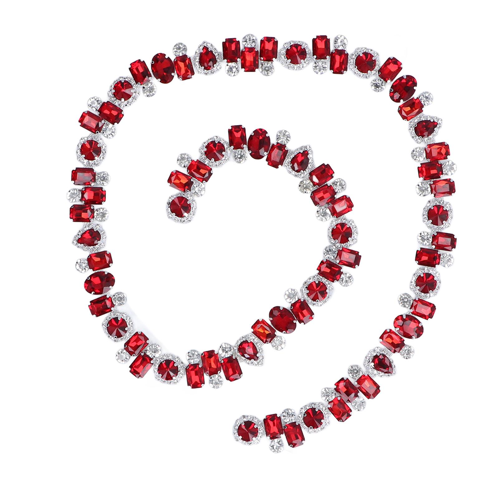 Rhinestone Trim 1 Yard Bright Color Fadeless Wear Resistant Thick Eye Catching Wide Application Rhinestone Applique