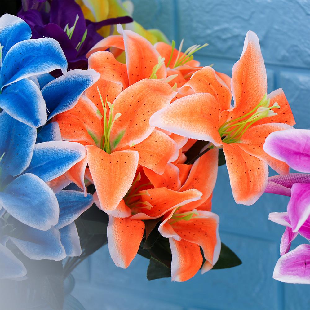 Hoder Hot Høy Kvalitet Hjemmetilbehør Falske Liljer Liljer Bukett Bryllupsdekor Kunstige Blomster