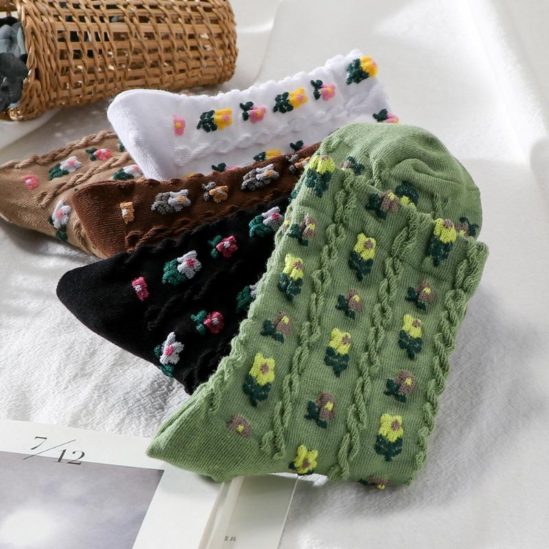 5 Paar Damen Herbst und Winter Neue Mode Alle Arten von Schönen Blumen In der Röhre Baumwollsocken