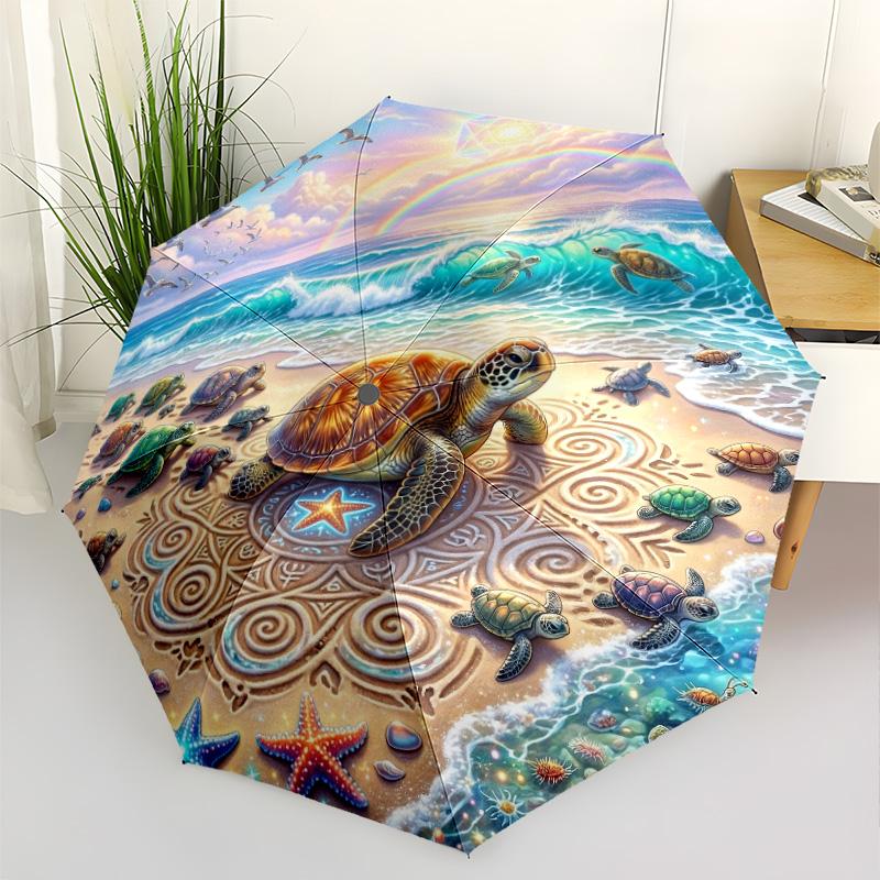 Watercolor Turtle Garden Compact Travel Automatic Umbrella with 8-Rib Foldable Design Travel Essential Compact Folding Umbrella Stylish Gift for Women