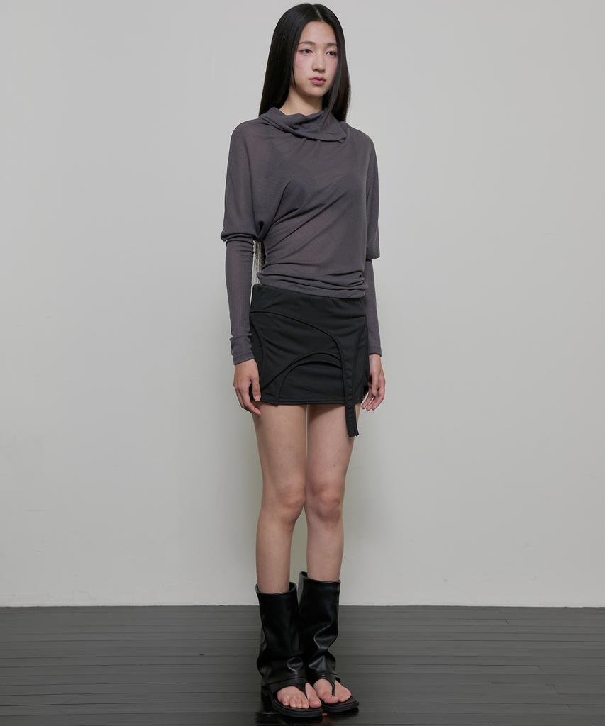 Peulleeoeob Sheer Asymmetrical Long Sleeve (Fl-175_Charcoal)