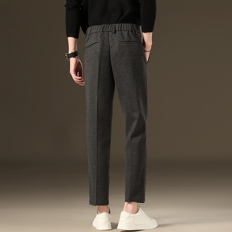 Light luxury winter woolen trousers men's casual pants men's slim straight trousers British elastic casual trousers nine points