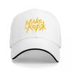 MAKC KOPX Logo Black Baseball Cap with Bold Yellow Design Streetwear Style Adjustable Hat for Urban Fashion Enthusiasts
