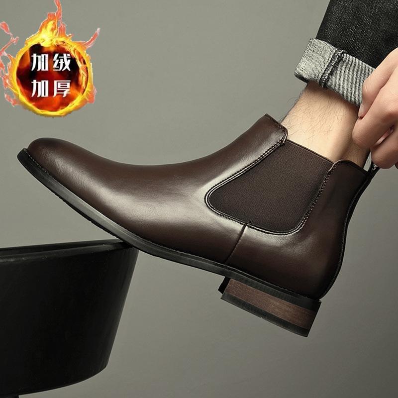 

Trendy fashion British Chelsea boots men s pointed business casual high-top leather shoes retro short boots heightening Martin boots 44