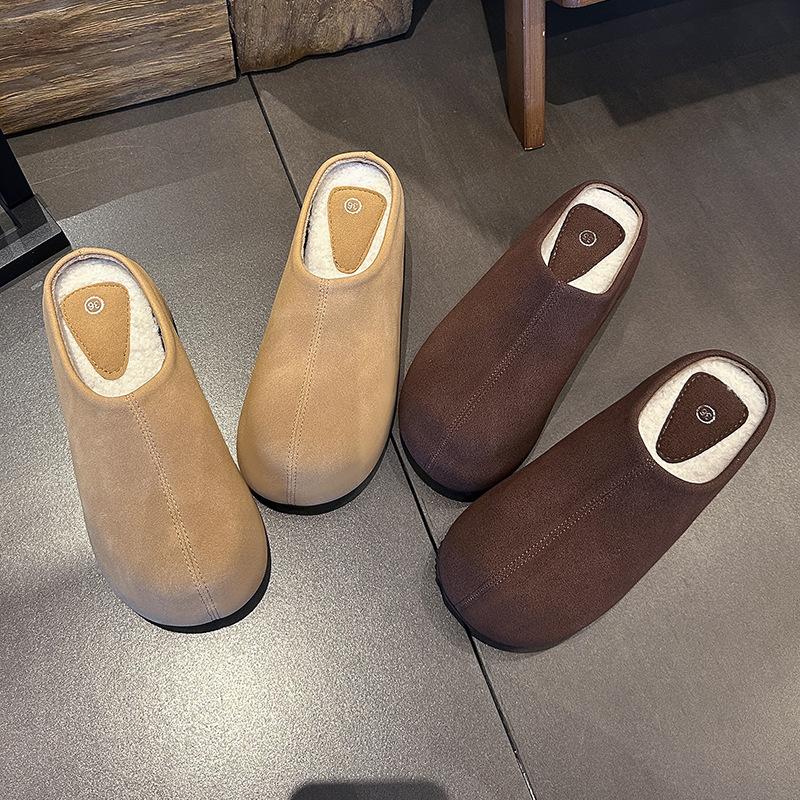 Thick-bottomed Bag Head Mao Mao Slippers Women's Outer Wear 2025 Winter New Lazy Warm Muffin Height Increase Versatile Home Cotton Mop