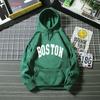 Women's Hooded Long Sleeve Sweatshirt Loose Fit Lazy Style Boston Letter Print Pullover Hoodie Vintage Autumn Winter Warm Outerwear