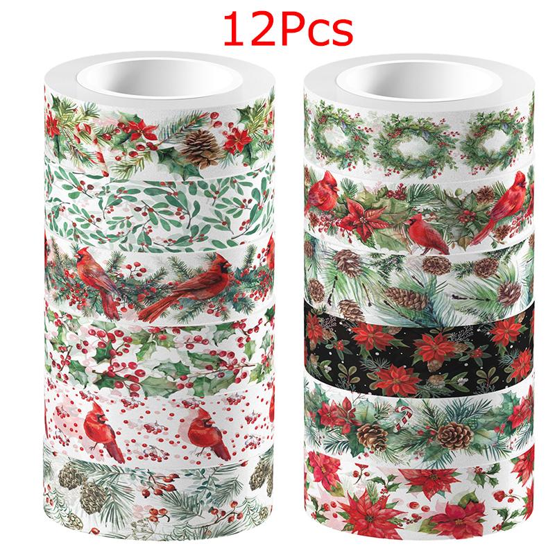 

12 шт. Рождественский узор Товары для вечеринок Васи-ленты DIY Поделки Принтованные Декоративные наклейки для скрапбукинга Праздничные