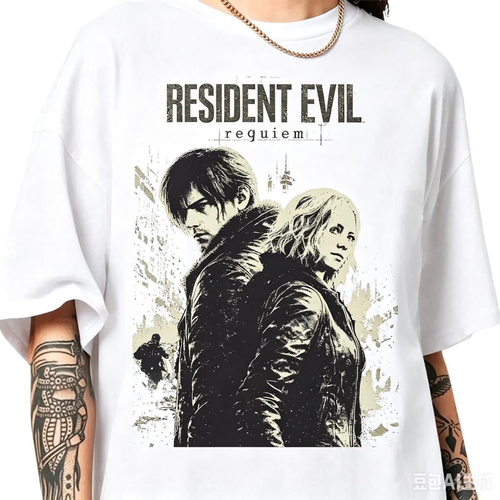 Retro Resident Evil Requiem T-shirt Men and Women Cotton Casual Round Neck Short Sleeved Tee