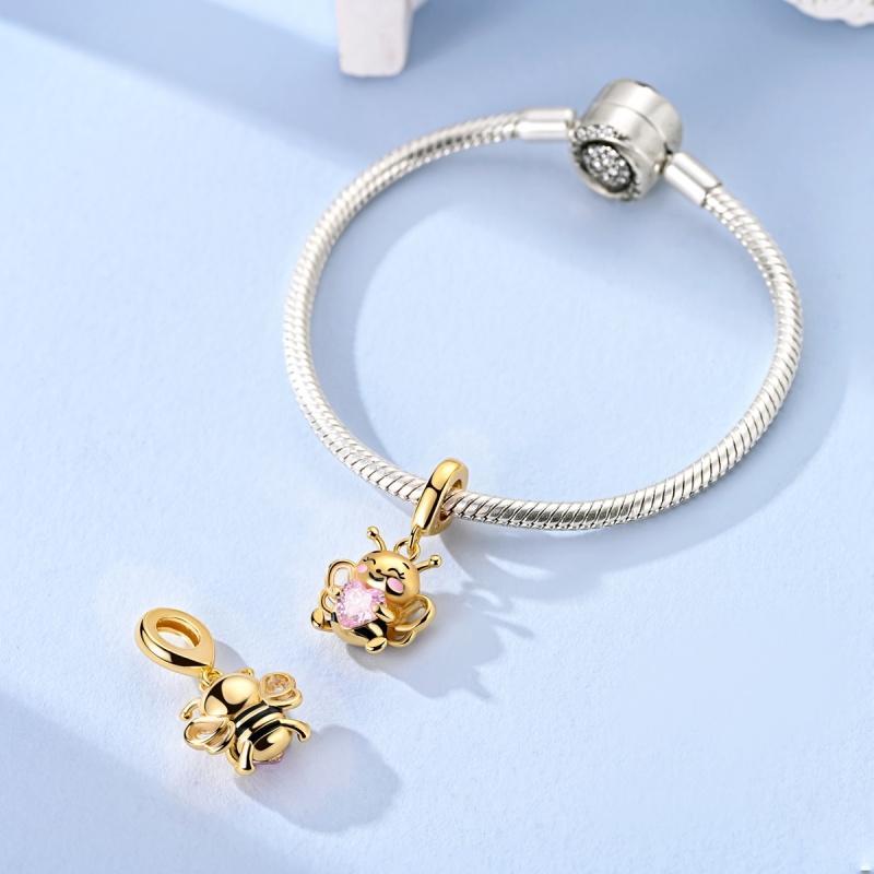 Charms Copper Cute Male Bee Pink Heart Pendants Fit Charms Plata Original Bracelet Beads Women Jewellery Making Diy Gift