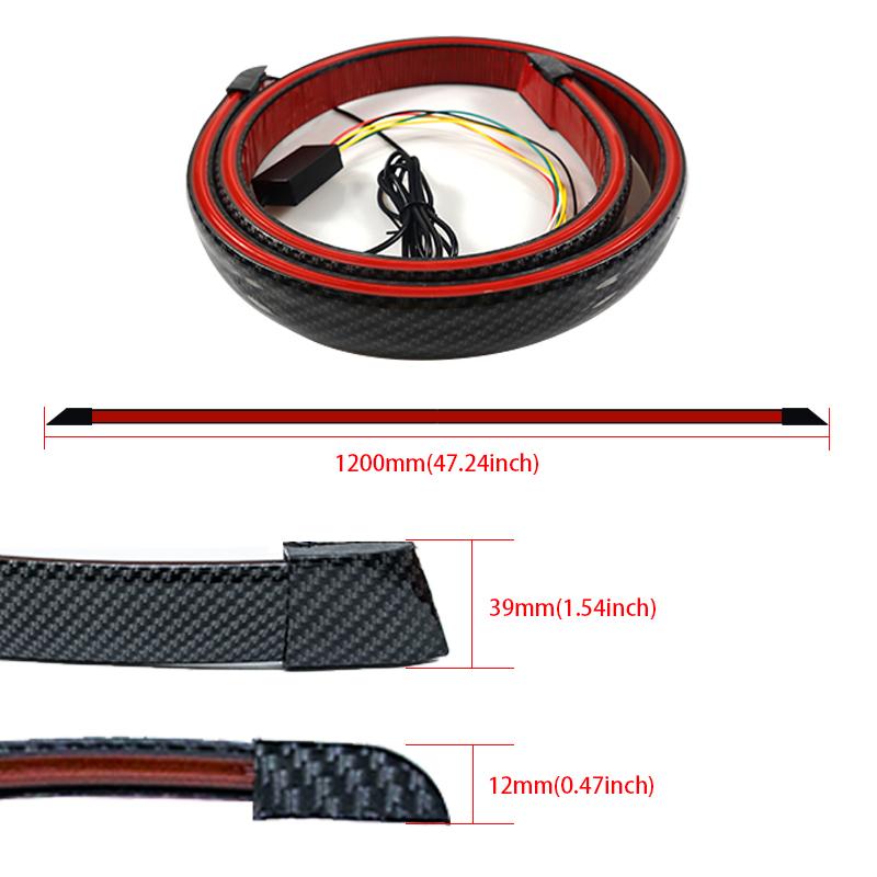 SEAMETAL Carbon Fiber Car Rear Spoiler Flow Lamp Universal 120cm Led Spoiler Light The Third Brake Light Stop Signal Lights 12V