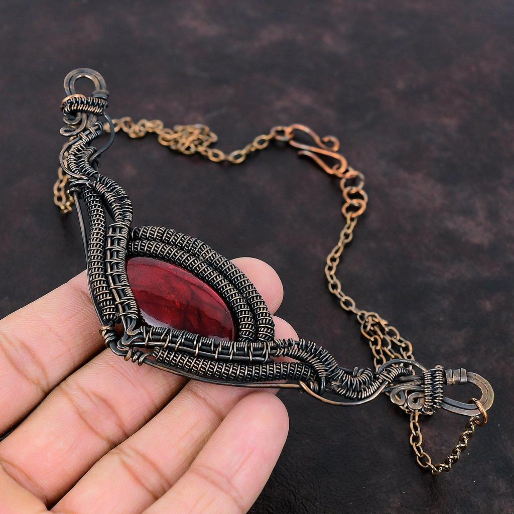 Red Fire Labradorite Necklace Copper Wire Wrapped Jewelry Handmade Adjustable Chain Necklace Real Gemstone Jewelry Copper Wire Wrap Necklace