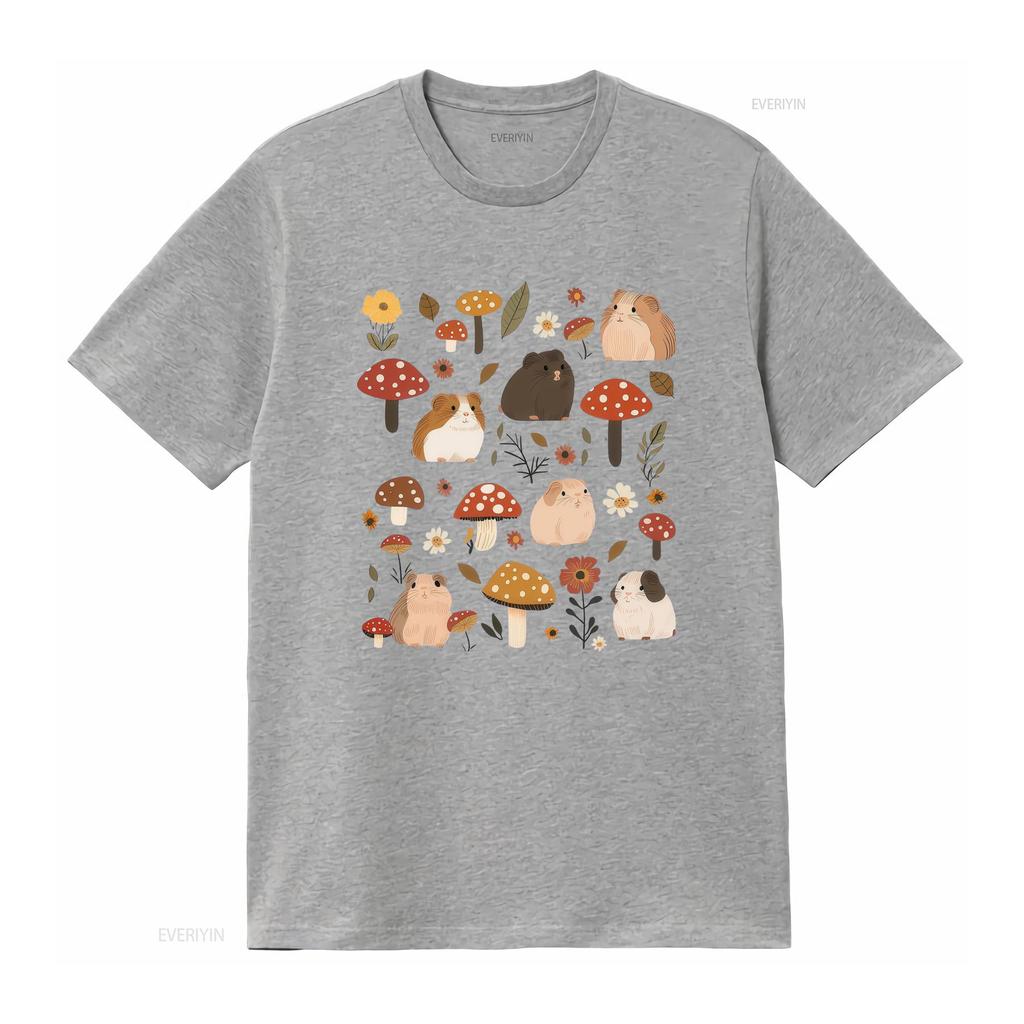 Adorable Guinea Pig And Mushroom Print T Shirt For Mom Lovers With Cottagecore Style Vintage Casual Fashion Unisex