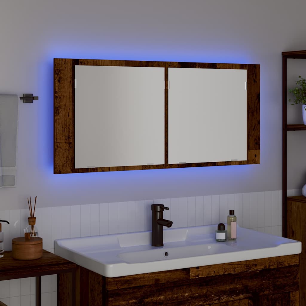 LED Mirror Cabinet Rustic Wood Style 100 x 12 x 45 cm Engineered Wood