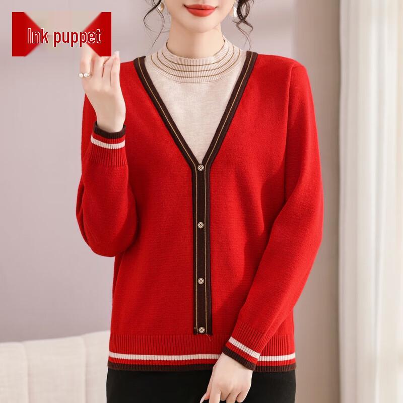 

Women s New Chinese Style Faux Two-Piece Knit Sweater XL