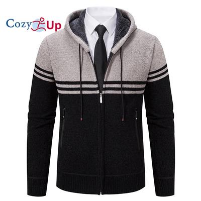 Color-block Casual Long-sleeved Men's Knitted Sweater Hooded Cardigan