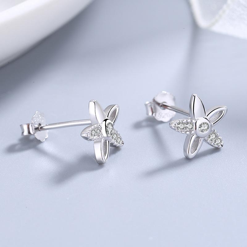 S925 Sterling Silver Korean Style Flower Earrings Simple and Fresh Female Earrings Student Anti-Allergy Earrings Silver Accessories
