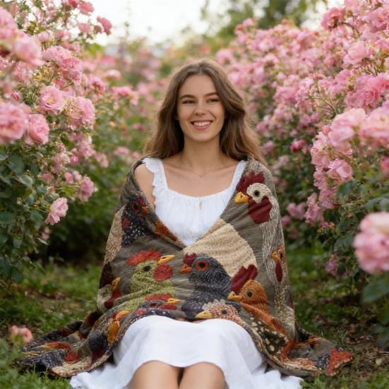 Fun Chicken Head Pattern Plush Blanket Chicken Head Pattern Printed Farmhouse Blanket Vintage Soft Cozy Colorful Rooster Flannel Blanket for Couch