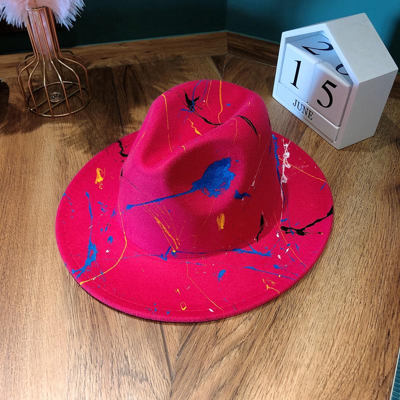New Men's and Women's Painted Graffiti Artist Woolen Top Hat Felt Hat Fashion Jazz Hat