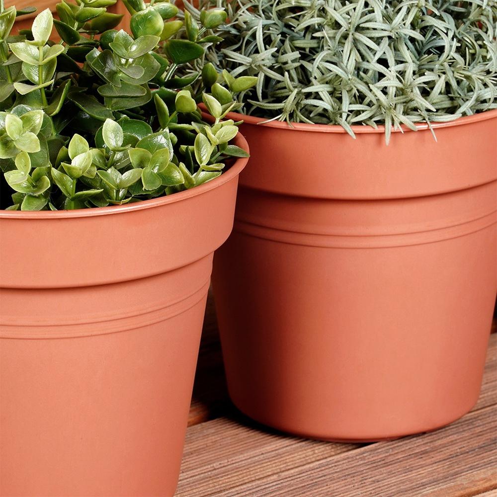 3x Brown Plastic Garden Pot for Plants, Flowers, Herbs 17x15.5 cm