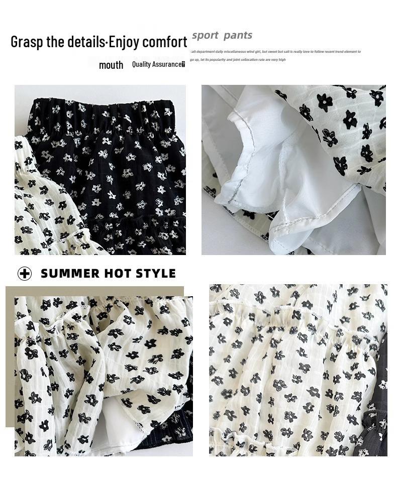 Summer 2025 Floral High-Waisted Loose Slimming Drawstring Anti-Exposure Cake Skirt