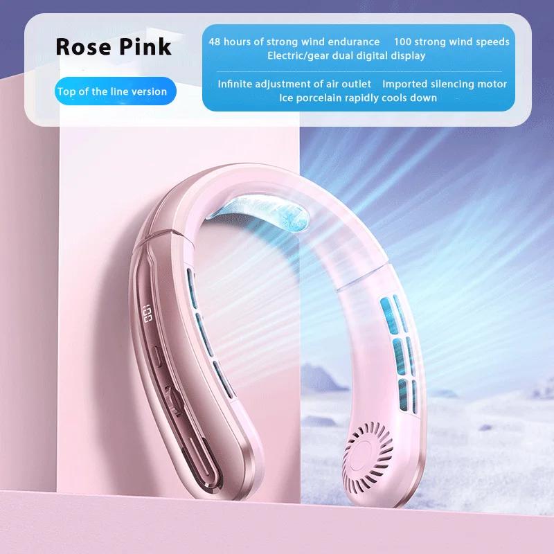Tragbarer Mini-Hänge-Nackenventilator Digitalanzeige Strom Blätterloser Ventilator Nackenband Luftkühler USB-wiederaufladbarer Ventilator Kühlwerkzeug