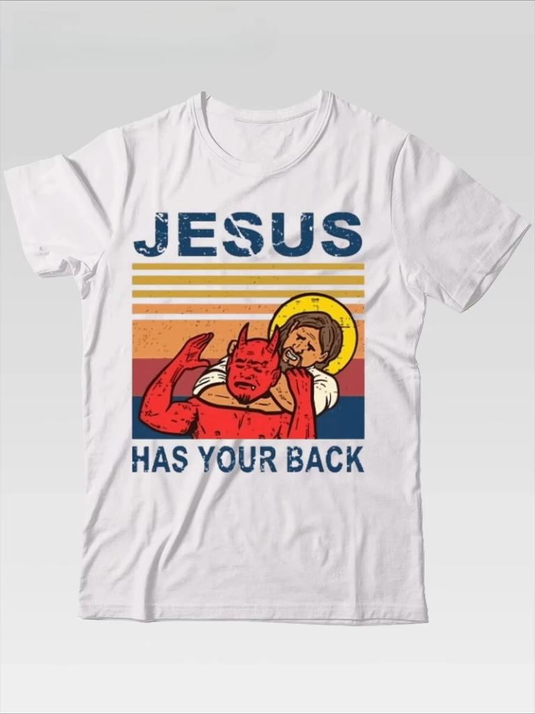 Jesus Has Your Back Jiu Jitsu Retro Christian T-Shirt Cotton Graphic Tee Unisex Unisex Summer Streetwear