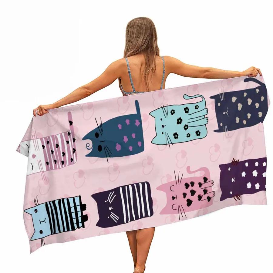 Cartoon Cat Microfiber Pool Beach Towel Portable Quick Fast Dry Sand Outdoor Travel Swim Blanket Thin Yoga Mat Bath Towel
