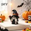 Wizard Hat Gnome Statue Halloween Skeleton Figurine, Gothic Witch Dwarf Statue, Figurine Holding Rose Sculpture for Party Decoration Hand Painted