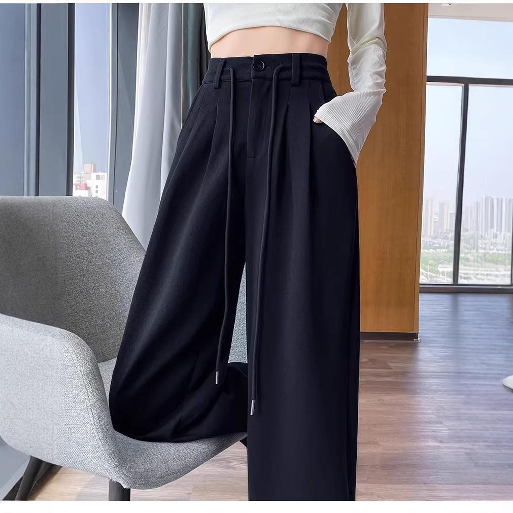 Women's American-Style Gray Drapey Knit High-Waisted Wide-Leg Sweatpants - Spring 2026 Petite Collection