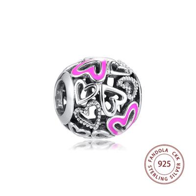Auténticas Abalorios Charms Corazón Calado Rosa de Plata de Ley 925 Se Adaptan a Pulsera Original Fabricación de Joyería DIY Kralen