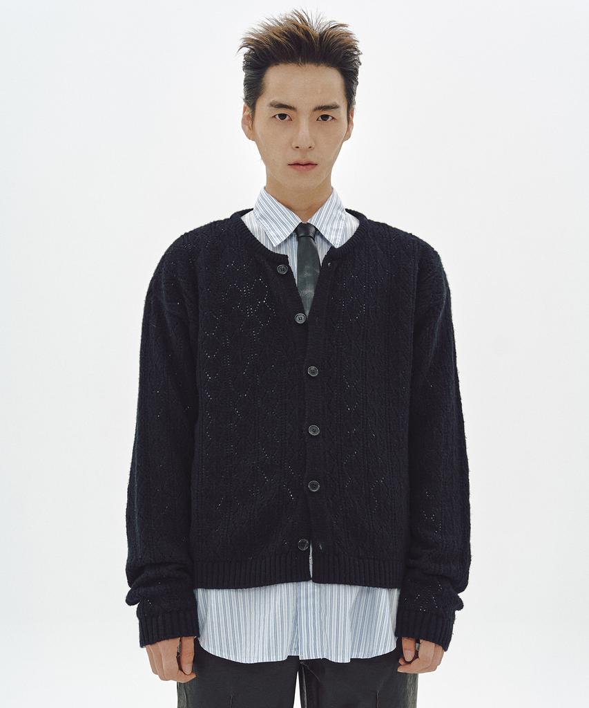 MMIC Cashmere Crochet Cardigan (Black)
