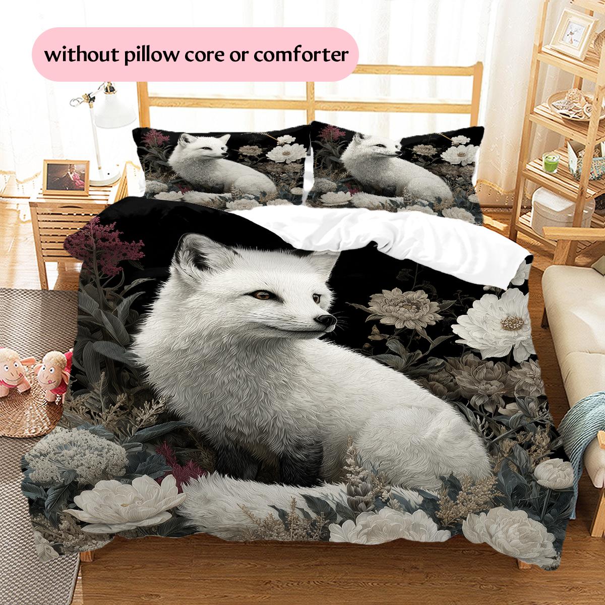 

White Fox Pattern Bedding Home Decoration Birthday Gift (1 * duvet cover + 2 * pillowcase, without core) 135x200cm