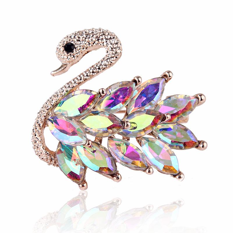 Lanhao Korean Style Cute Crystal Swan Brooch Pin for Men and Women