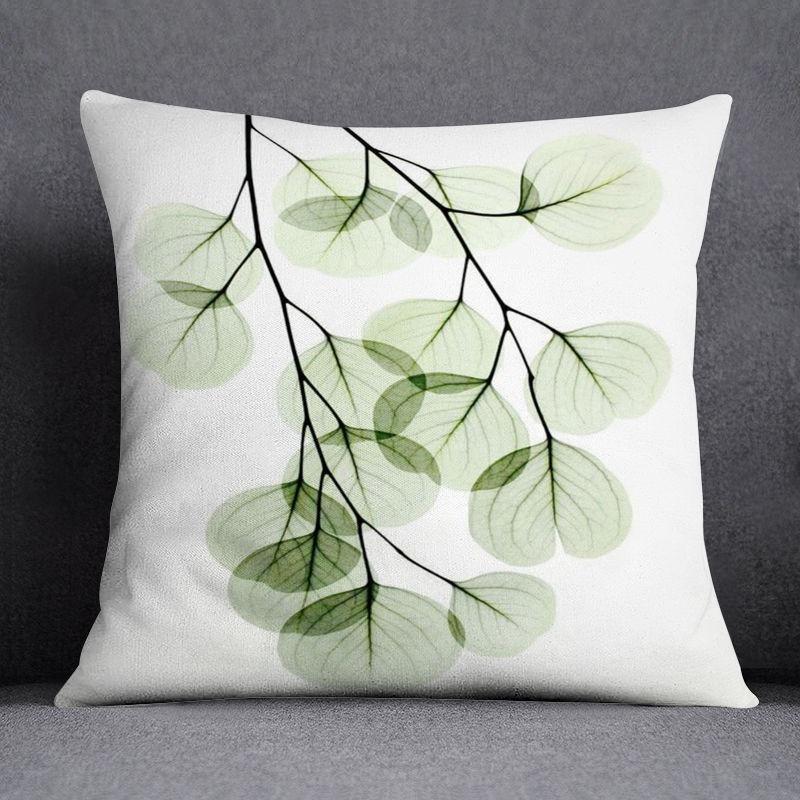 Boho Botanical Geometric Throw Pillow Cover - Green Leaf Abstract Home Decor