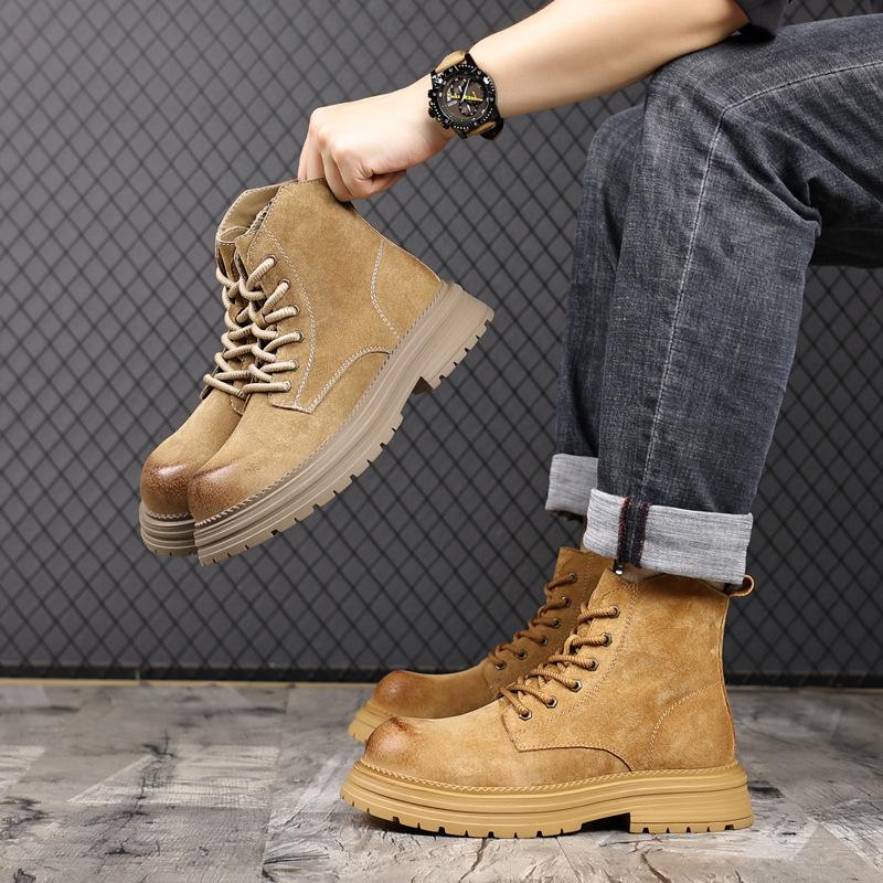 Men's boots 2026 new winter student retro thick sole big head suede fashionable motorcycle workwear boots