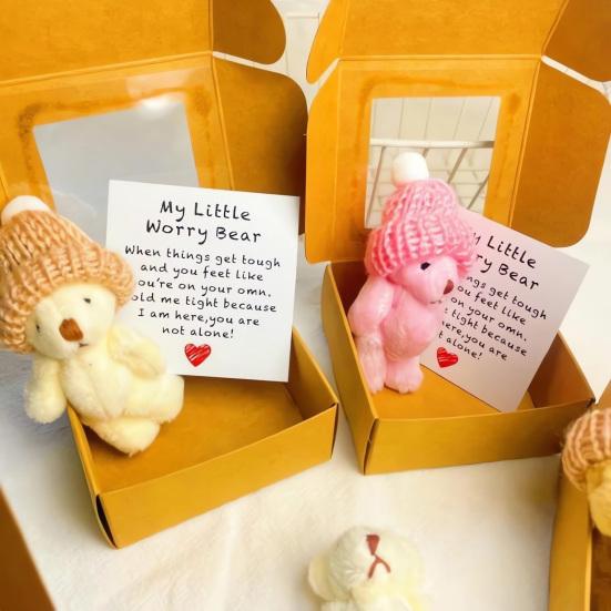 

Mini Plush Teddy Bear Box Emotional Support Teddy with Message Card Pocket-Sized Hug Bear Doll for Graduation Anxiety Relief Friends F