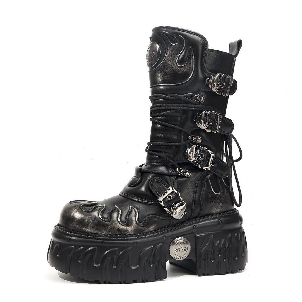 Europäische & Amerikanische Gothic Punk Metal Plateau Reißverschluss Stiefel, Damen Dark Style Martin Stiefel