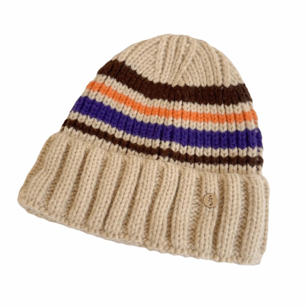 Trendy Casual Wool Hat Vintage Winter Pullover Hat Fashion Striped Knitted Hat  Outdoor