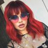 Parrucca sintetica rosso vino moda per capelli ondulati da donna con frangia (colore: 18 colori)